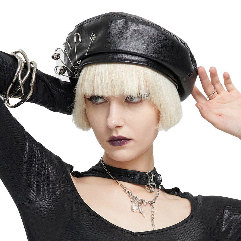 Punk Clip Vegan Leather Beret